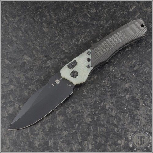 (#HTK-H000-4A-JADEUCF) Heretic Knives Wraith Auto Jade Bolster CF Handle - Front