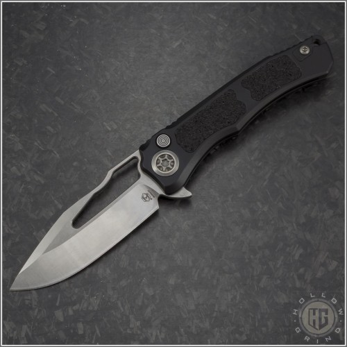 (#HTK-H001-2A) Heretic Knives Button Lock Manual Wraith v4 Stonewash Plain - Front