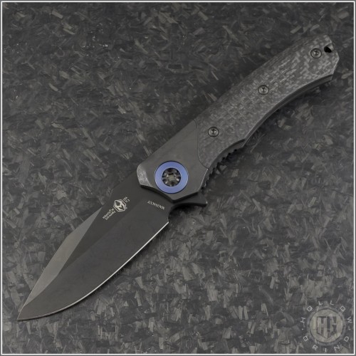 (#HTK-H001-6A-BLUTI) Heretic Knives Manual Wraith CF Bolster DLC Blade and Flamed Ti pivot collar - Front