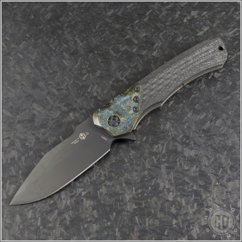 (#HTK-H001-6A-CFCHEM) Heretic Knives Manual Wraith Carbon Fiber Handle with Chemtina Brass Bolster - Front