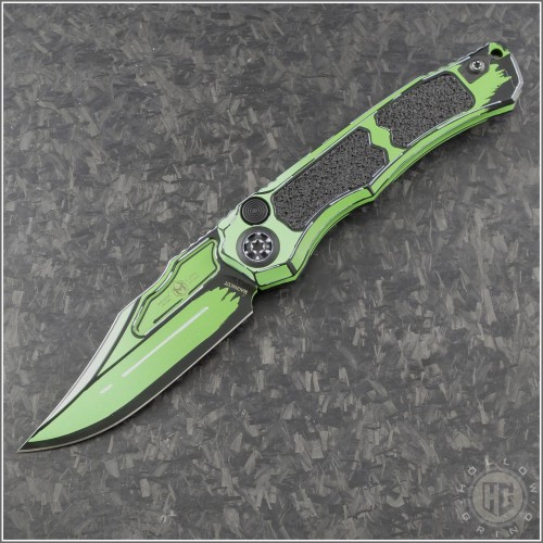(#HTK-H002-CS-TX) Heretic Knives Cel Shade Toxic Green Wraith V4 Bowie Plain - Front