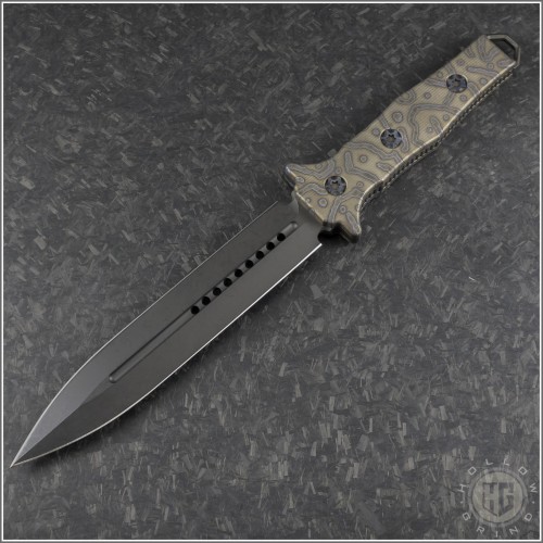 (#HTK-H003-6A-BWTi) Heretic Knives Nephilim Double Edge DLC with Titanium Handle Scales - Front