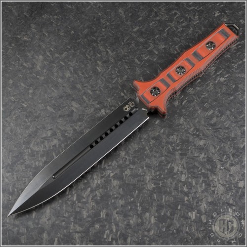 (#HTK-H003-6A-REDBLK) Heretic Knives Nephilim with Black Two-Tone DLC Blade and Red/Back G10 Handle - Front
