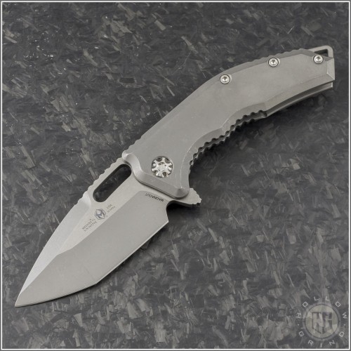 (#HTK-H009-5A-TIBATTLE) Heretic Knives Titanium Medusa Flipper T/E Battleworn - Front