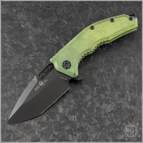 (#HTK-H009-6A-TIGRN) Heretic Knives Antique Green Ti Medusa Flipper T/E DLC - Front