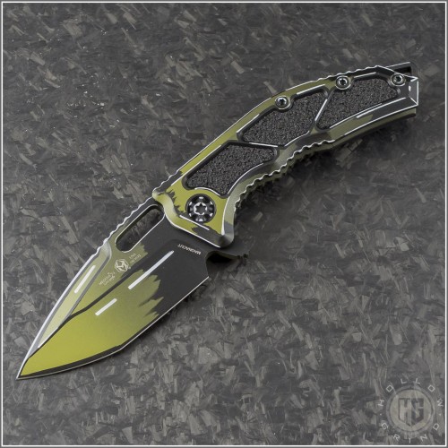 (#HTK-H009-CS-OD) Heretic Knives Cell Shaded OD Green Medusa Flipper T/E DLC - Front
