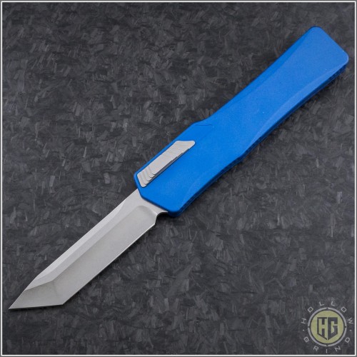 (#HTK-H015-2A-BL) Heretic Knives Cleric OTF Tanto Stonewash w/ BlueHandle - Front
