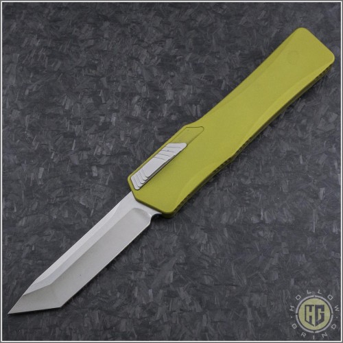(#HTK-H015-2A-GR) Heretic Knives Cleric OTF Tanto Stonewash w/ Green Handle - Front