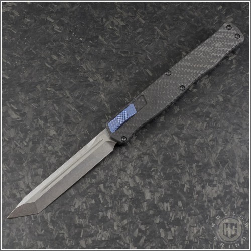 (#HTK-H019-2A-CFBLU) Heretic Knives Carbon Fiber Cleric II Stonewash Plain T/E - Front