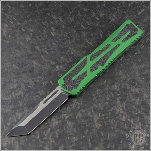 (#HTK-H040-14A-GRN) Heretic Knives Green Colossus T/E Battle Black Plain - Front