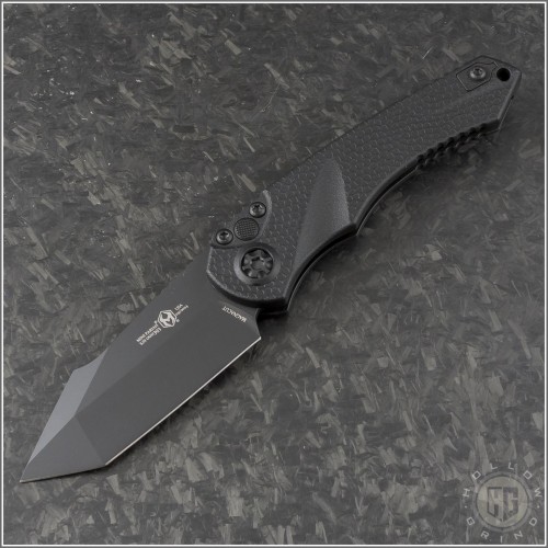 (#HTK-H055-4A-T) Heretic Knives Mini Pariah Auto Black Tanto Plain - Front