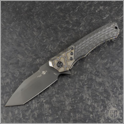 (#HTK-H101-6A-CFFTi) Heretic Knives Manual Wraith Carbon Fiber Handle with Flamed Ti Bolster - Front