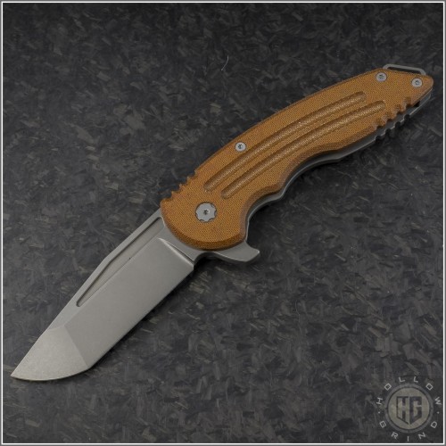 (#JH-Husky-1) Jake Hoback Knives Husky Brown Micarta - Front