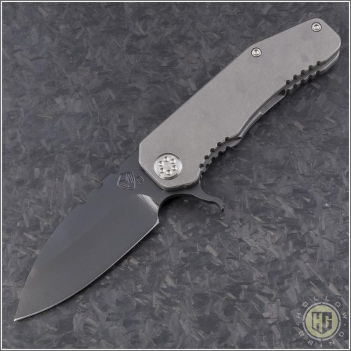 (#MK001DPQ-01TM) Medford Knife & Tool 187F Drop Point - Tumbled Ti - Front