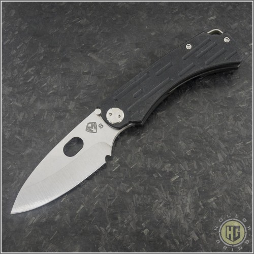 (#MKT-COLOG-BK) Medford Knife & Tool - The Colonial G/T - Tumbled Plain Blade, Black G10 and Ti Handle - Front