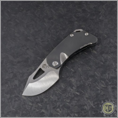 (#MKT-ERIS-002) Medford Knife & Tool Eris Black PVD Ti Handle with Tubmled Plain Blade - Front