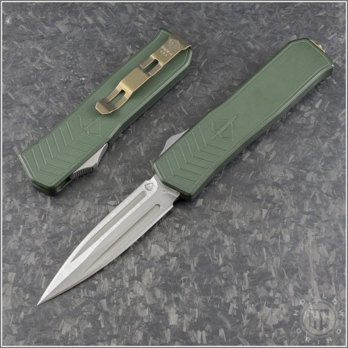 (#MKT-MERC1-003) Medford Knife & Tool OD Green Merc-1 OTF D/E Blade Tumbled - Front