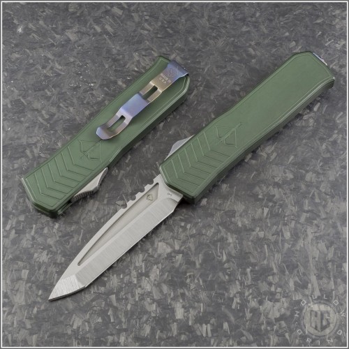 (#MKT-MERC1-005) Medford Knife & Tool OD Green Merc-1 OTF T/E Blade Tumbled - Front