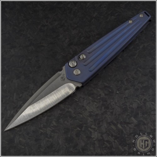 (#MKT-NOSA-001) Medford Knife & Tool Nosferatu Auto - Blue Ano - Satin Blade - Front