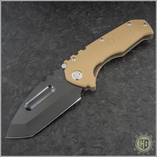 (#MKT-PRAP-CO) Medford Knife & Tool Praetorian P - Tanto Black PVD Blade, Full G-10 Coyote Handle - Front