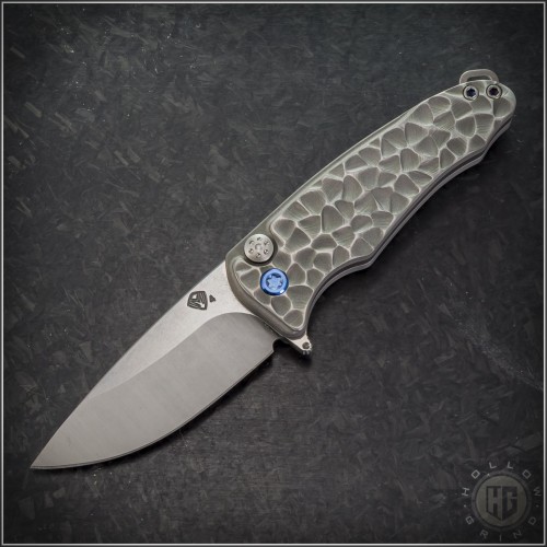 (#MKT-SCTi-001) Medford Knife & Tool Hammered Ti Smooth Criminal Button Lock Tumbled Plain - Front