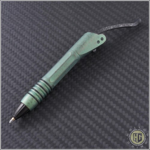 (#MTC-0068) Microtech Custom Siphon II Pen Antique Green CF Lever - Front
