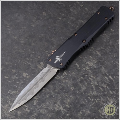 (#MTC-0255) Marfione Combat Troodon D/E Damascus, Black Hefted Handle w/ Copper Ringed Hardware - Front