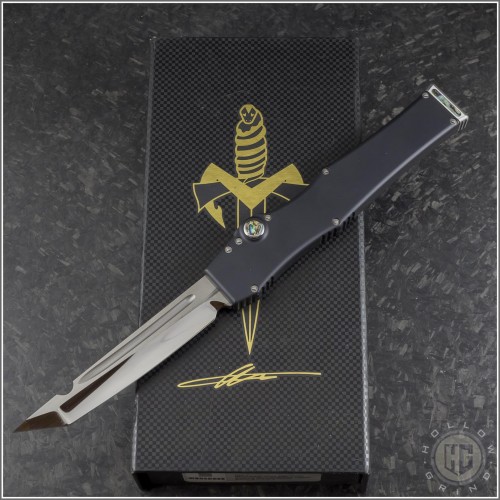 (#MTC-0363) Microtech Knives Marfione Custom Halo V T/E Mirror Polish w/ Abalone Inlays - Front