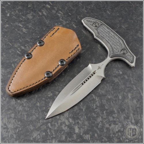 (#MTC-0386) Microtech Knives Custom Hypnotic Stonewash Push Dagger CF Handle - Front