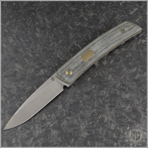 (#OES-F22-BMBR) J. Oeser Knives F22 Kickstop Black Micarta Bronze Hardware - Front