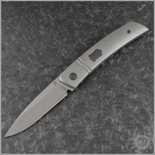 (#OES-F22-TIBK) J. Oeser Knives F22 Kickstop Titanium Handle Black Hardware - Front