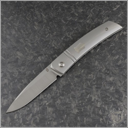 (#OES-F22-TIS) J. Oeser Knives F22 Kickstop Titanium Handle Silver Hardware - Front