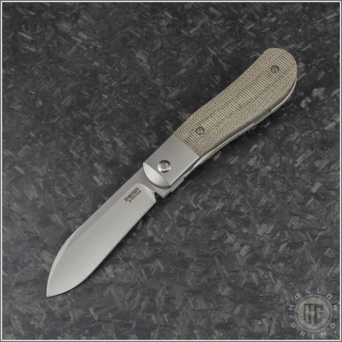 (#PENA-XDL-GR) Pena Knives X-Series Dogleg Green Micarta - Front