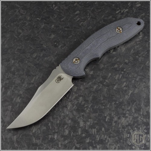 (#RH-EM-BK) Rick Hinderer Knives Emmett Bowie Stonewash Black Micarta - Front