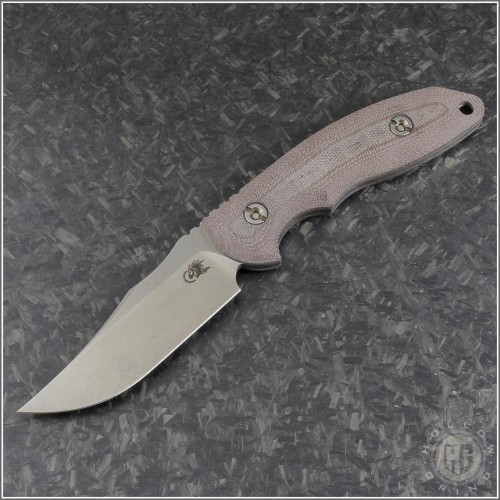 (#RH-EM-BM) Rick Hinderer Knives Emmett Bowie Stonewash Burgundy Micarta - Front