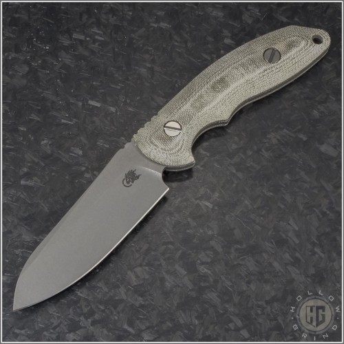 (#RH-EM-GM-SF) Rick Hinderer Knives OD Green Emmett Sheepsfoot Working Finish Micarta Scale - Front