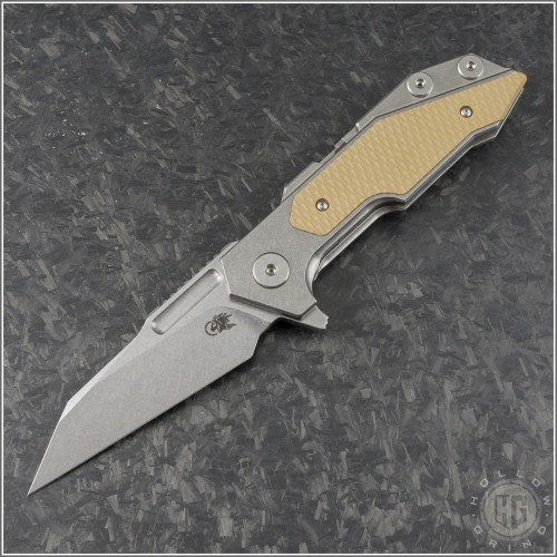 (#RH-FULLT-001) Rick Hinderer Full Track Stonewash Wharncliffe Coyote Scale - Front