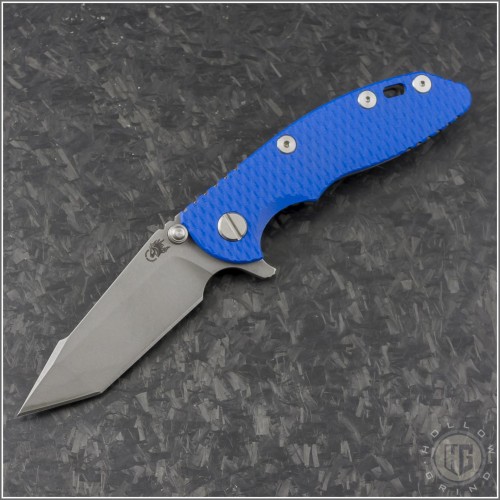 (#RH-XM1830-HT-001) Rick Hinderer Battle Bronze XM-18 3" Tri-Way Harpoon Tanto Blue G-10 - Front