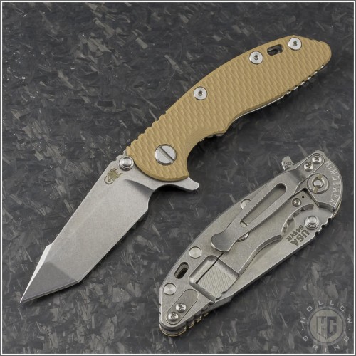 (#RH-XM1830-HT-005) Rick Hinderer XM-18 3" Tri-Way Harpoon Tanto Coyote G-10 - Front