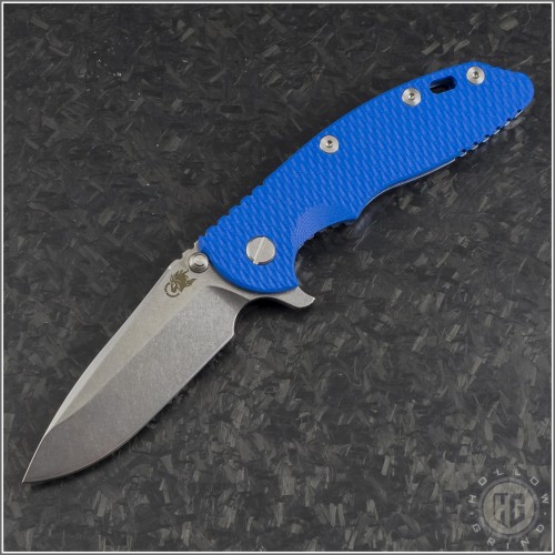 (#RH-XM1835-94) Rick Hinderer Tri-Way XM-18 3.5" Spearpoint Stonewash Blue - Blue G10 - Front