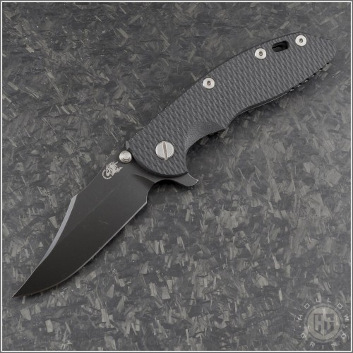(#RH-XM1835-B-13) Rick Hinderer XM-18 3.5" Bowie Battle Black - Black G-10 - Front
