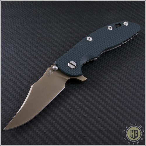 (#RH-XM1835-B-2) Rick Hinderer XM-18 3.5" FDE DLC Bowie - Green Handle - Front