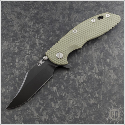(#RH-XM1835-B-8) Rick Hinderer XM-18 3.5" Bowie Battle Black - OD Green G-10 - Front