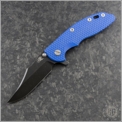 (#RH-XM1835-B-9) Rick Hinderer XM-18 3.5" Bowie Battle Black - Blue G-10 - Front