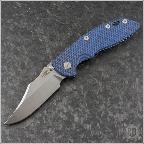 (#RH-XM1835-NFB-001) Rick Hinderer Gen 6 XM-18 3.5" Non-Flipper Bowie Stonewash Black Blue G10 - Front