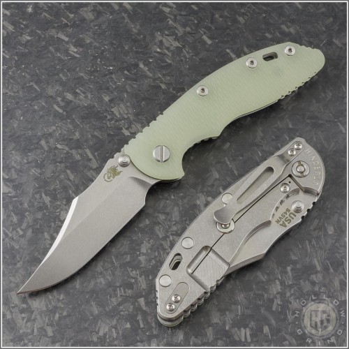 (#RH-XM1835-NFB-004) Rick Hinderer Gen 6 XM-18 3.5" Non-Flipper Bowie Stonewash Transclucent Green G10 - Front