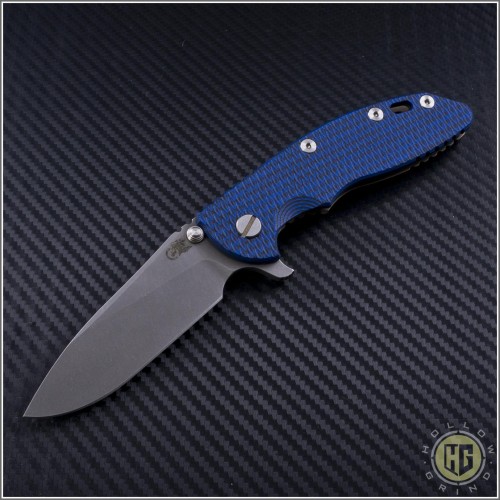 (#RH-XM1835-SL-3) Rick Hinderer XM-18 3.5" Slicer Flipper Blue-Black w/ Bronze Ti - Front