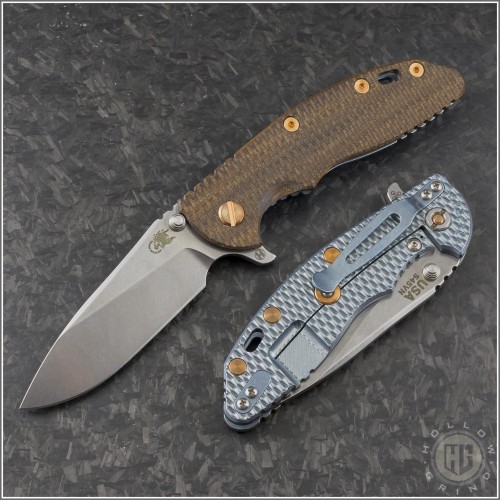 (#RH-XM1835-SLHG-001) Rick Hinderer Gen 6 XM-18 3.5" Slicer Hollow Grind Stonewash Walnut Scale - Front