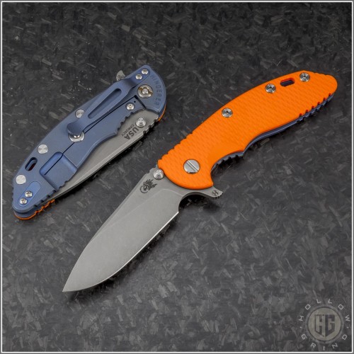 (#RH-XM1835-SLHO-003) Rick Hinderer XM-18 3.5" (Tri-Way) Slicer Hollow Orange G-10 Working Finish - Front