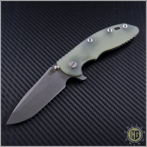 (#RH-XM1835-SP-TG) Rick Hinderer XM-18 3.5" Spanto Flipper Tranaslucent Green - Front